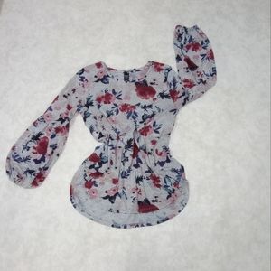 LILDY Grey Gray Floral Long Bishop Sleeve Sweater